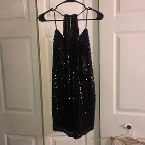 Black, sequined mini dress from Express